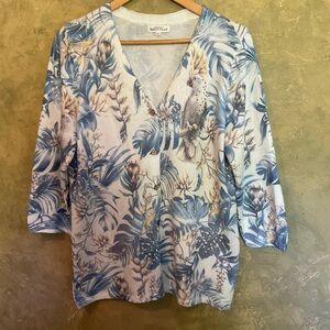 Northern Reflections Blue Leafy Tropical Cockatoo Cardigan